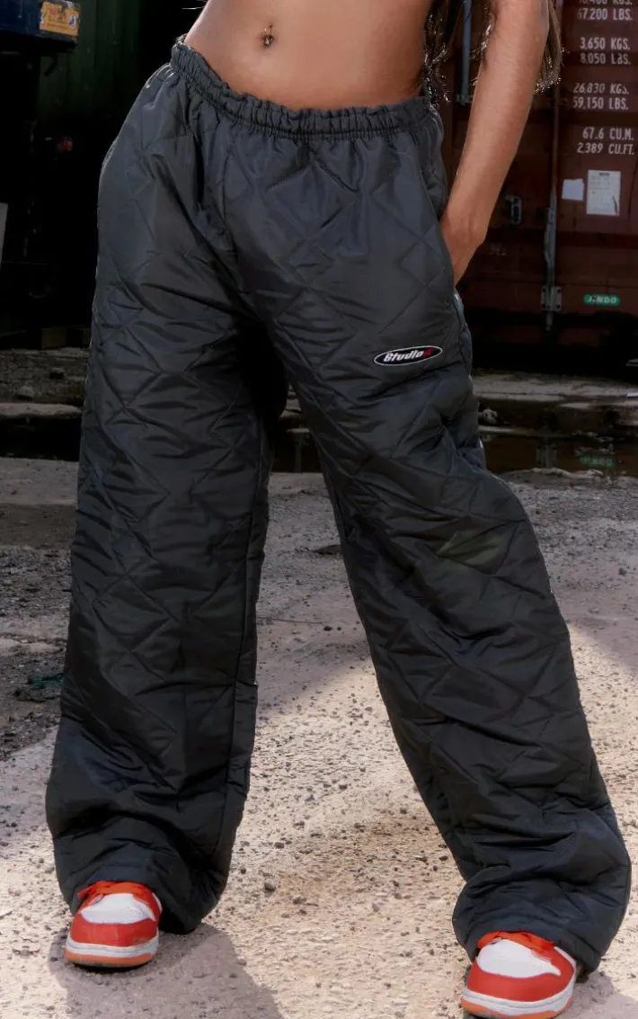 Grey Padded Nylon Sweatpants