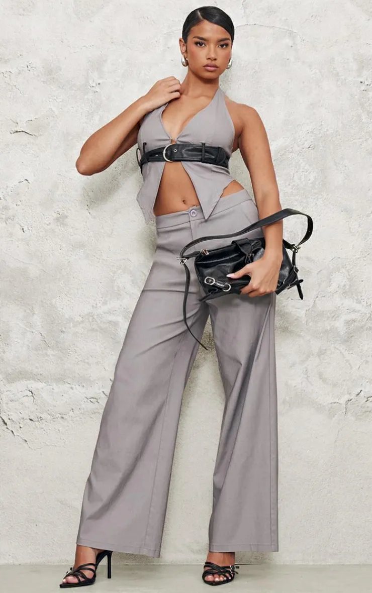 New PrettyLittleThing Tailored Wide Leg Pants Grey