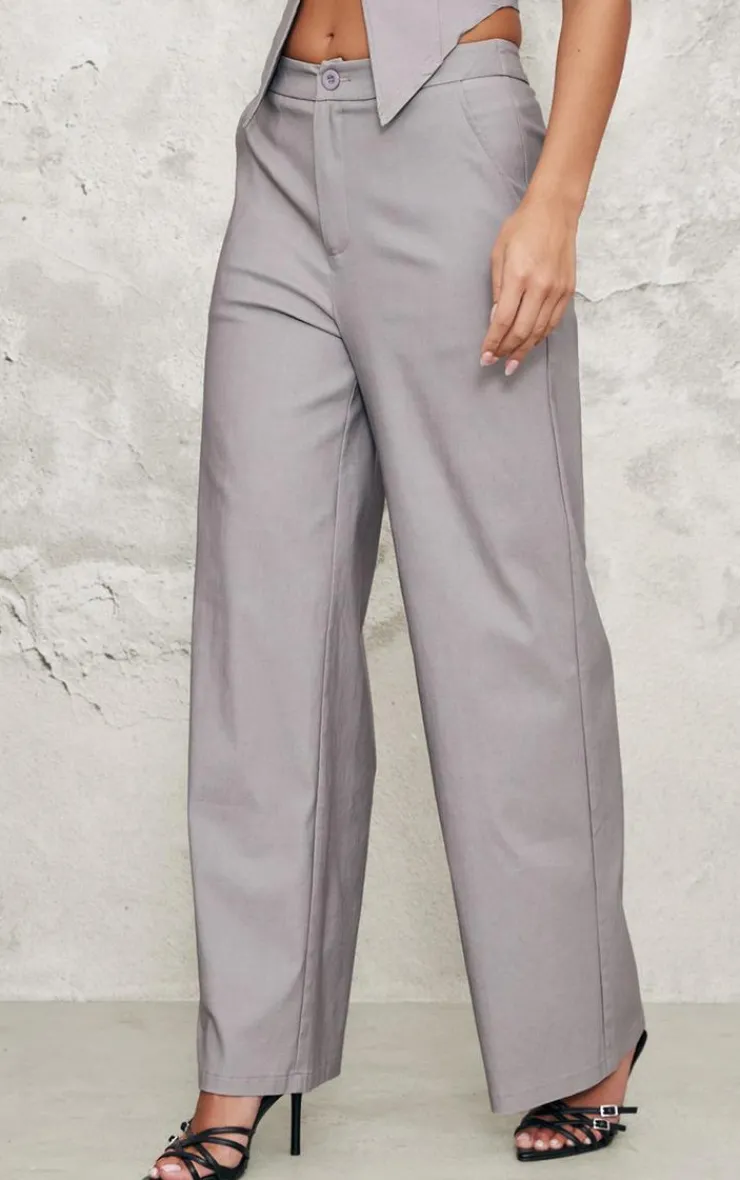 New PrettyLittleThing Tailored Wide Leg Pants Grey