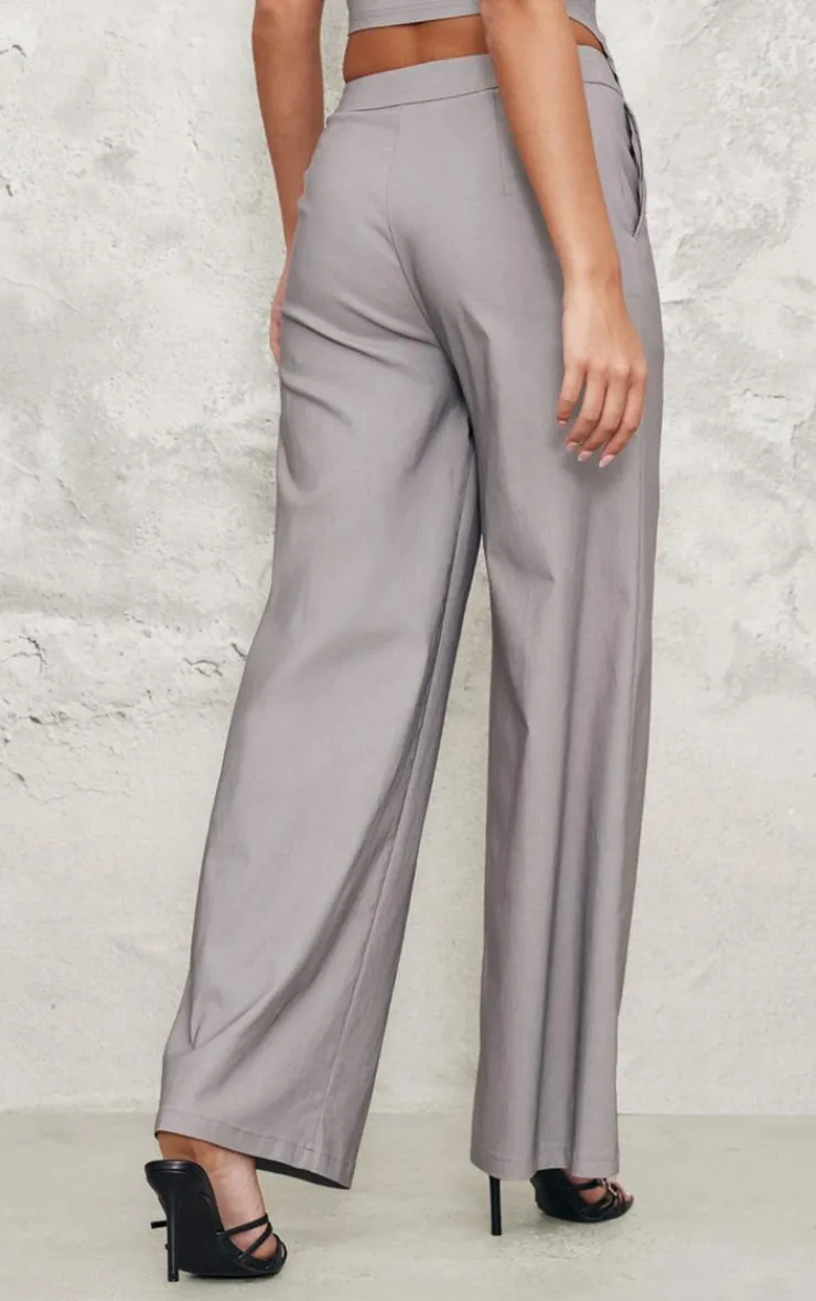 New PrettyLittleThing Tailored Wide Leg Pants Grey