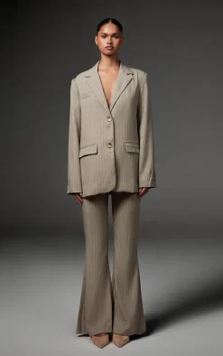 Sale PrettyLittleThing Tailored Woven Pinstripe Oversized Blazer Grey