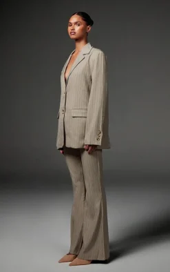Sale PrettyLittleThing Tailored Woven Pinstripe Oversized Blazer Grey