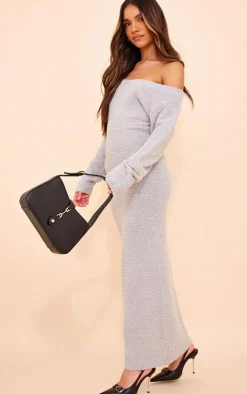Teddy Knit Off Shoulder Maxi Dress-PrettyLittleThing Hot