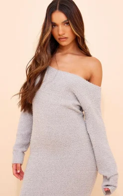 Teddy Knit Off Shoulder Maxi Dress-PrettyLittleThing Hot