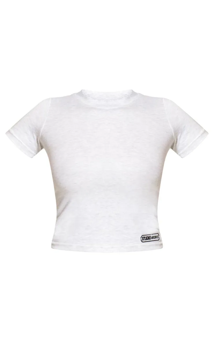 PrettyLittleThing T-Shirts*Studio Archive Embroidered Cotton Short Sleeve Longline Top