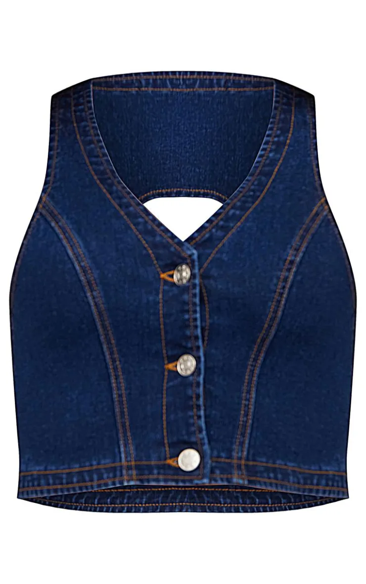 Sale PrettyLittleThing Western Style Denim Vest Indigo