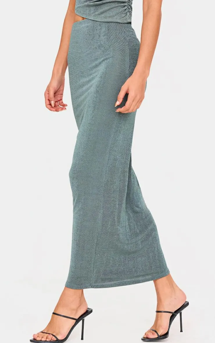 Outlet PrettyLittleThing Acetate Slinky Maxi Low Rise Skirt Khaki