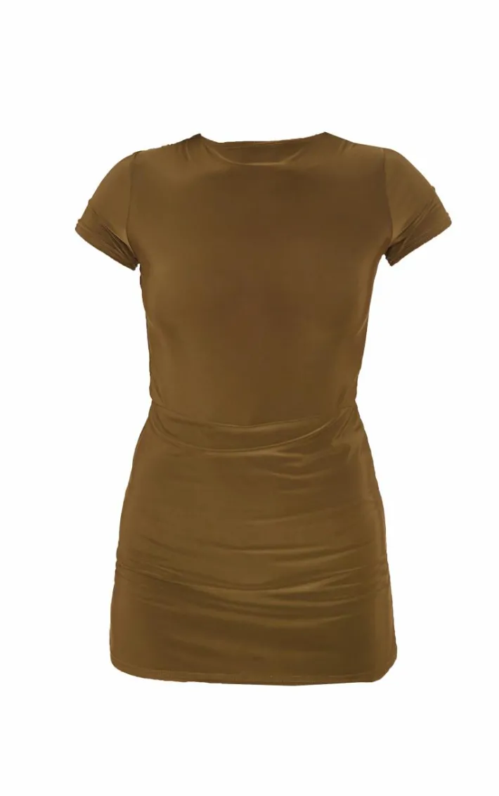 Khaki Cap Sleeve Slinky Skort Romper