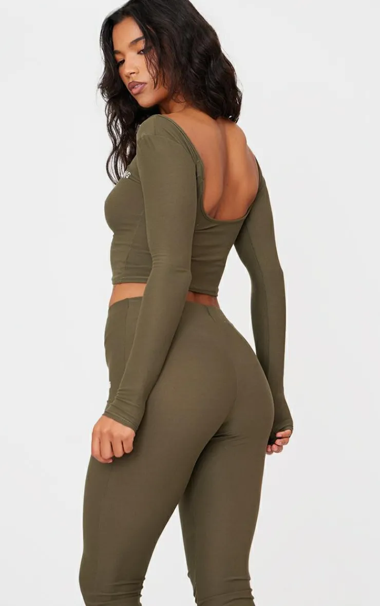 PrettyLittleThing Cotton Long Sleeve Top Khaki