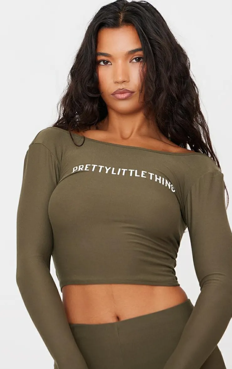 PrettyLittleThing Cotton Long Sleeve Top Khaki