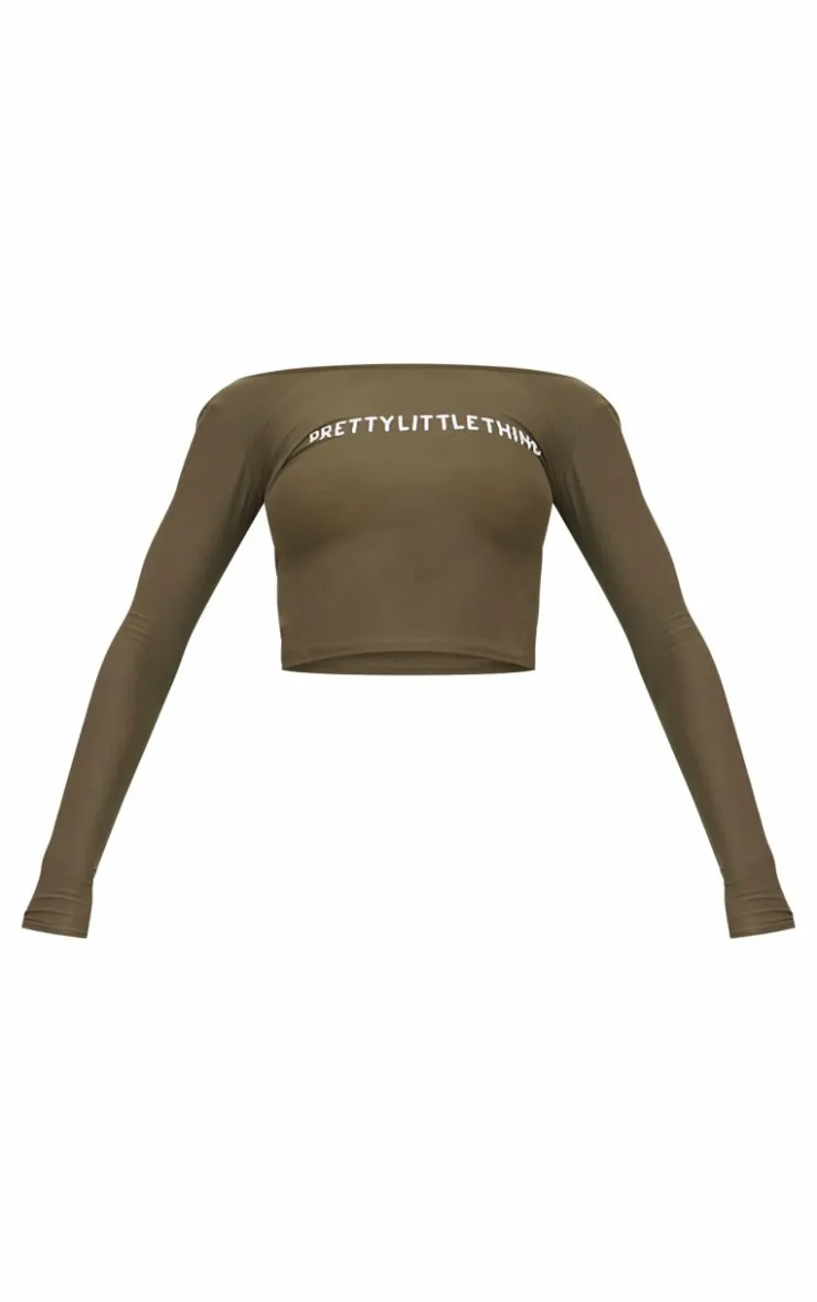 PrettyLittleThing Cotton Long Sleeve Top Khaki