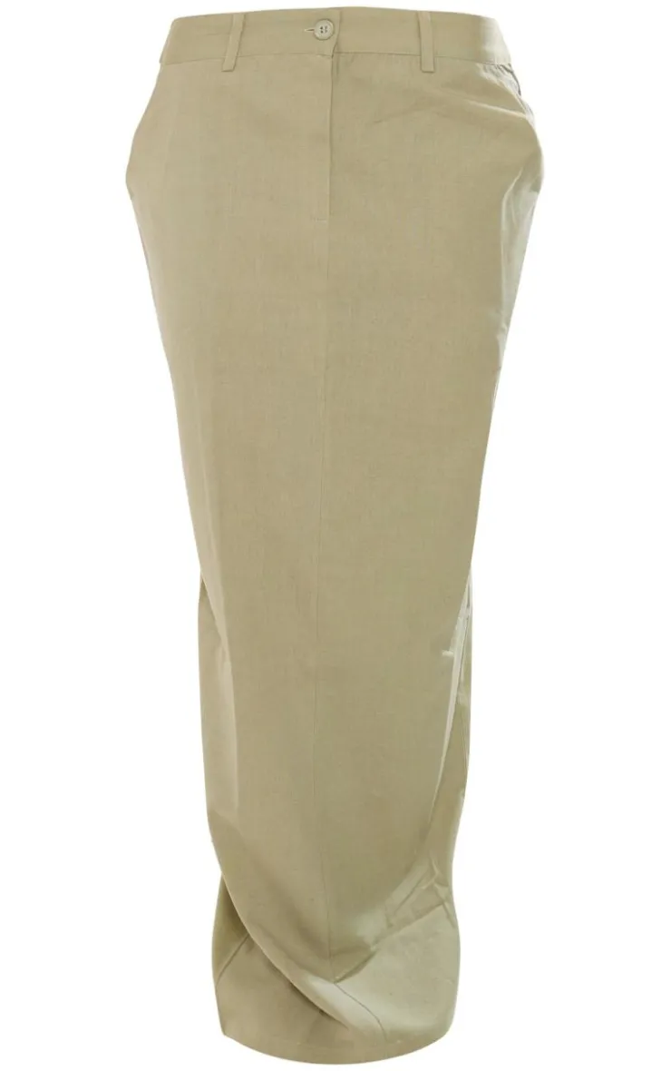 Outlet PrettyLittleThing Linen Look Pocket Details Maxi Skirt Khaki