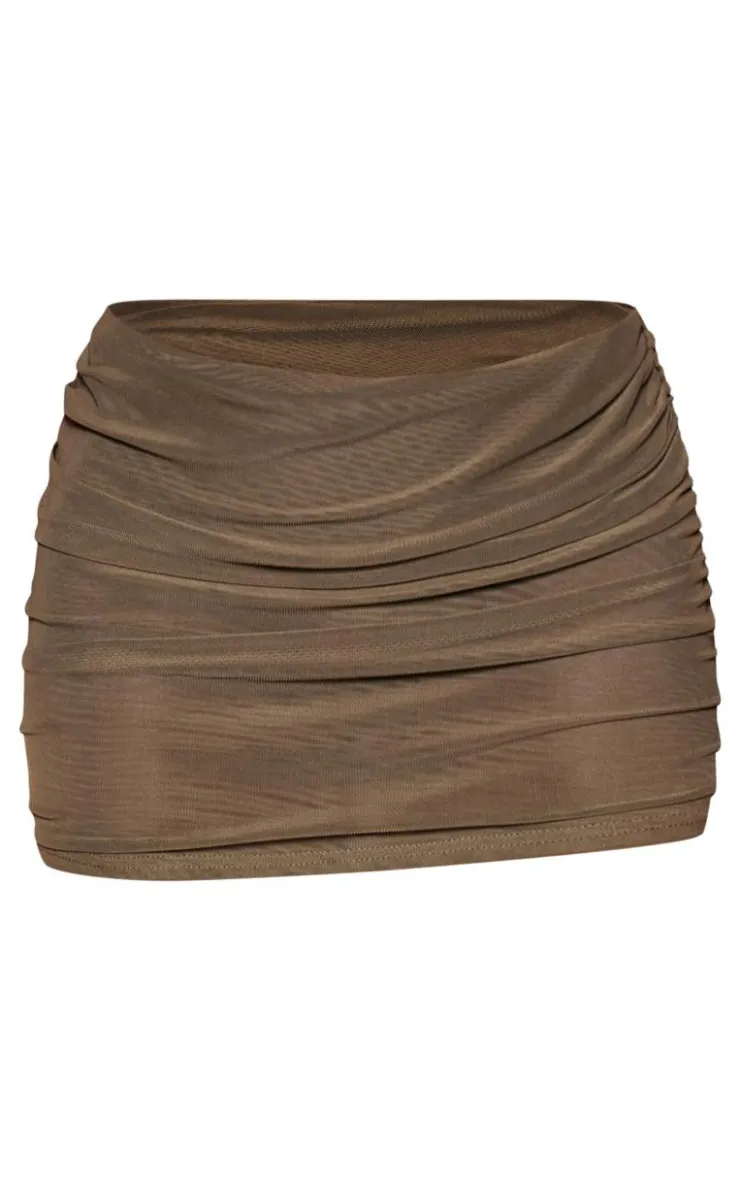 Clearance PrettyLittleThing Mesh Sheer Micro Mini Skirt Khaki