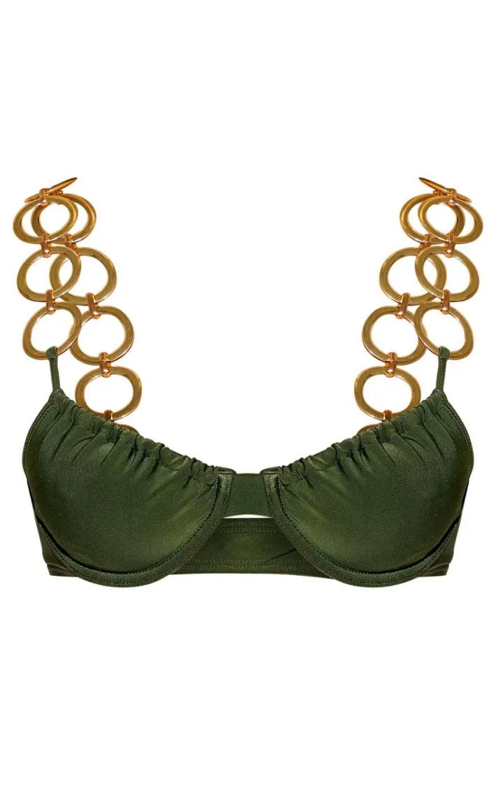Khaki O Ring Strap Underwired Bikini Top