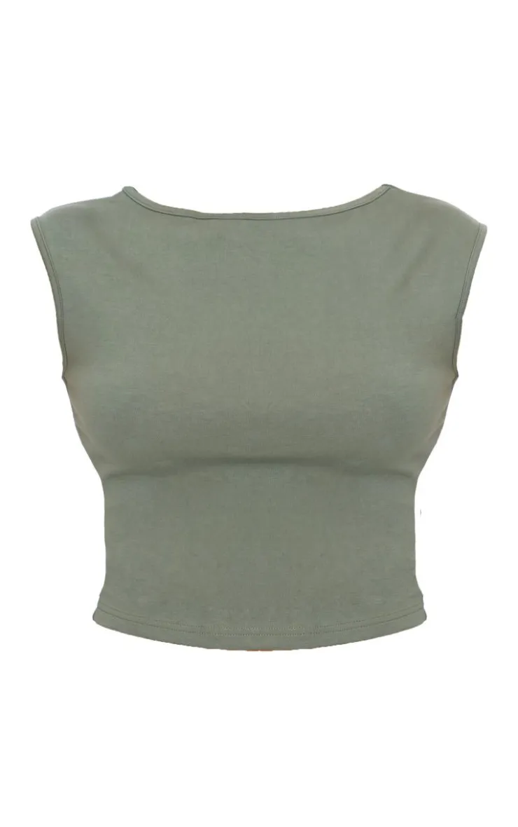 Clearance PrettyLittleThing Premium Soft Touch Boatneck Longline Top Khaki