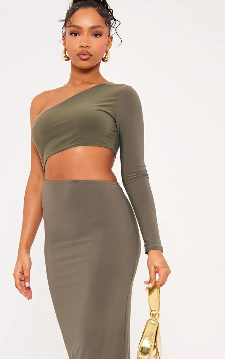 Slinky One Shoulder Cut Out Midaxi Dress-PrettyLittleThing Clearance