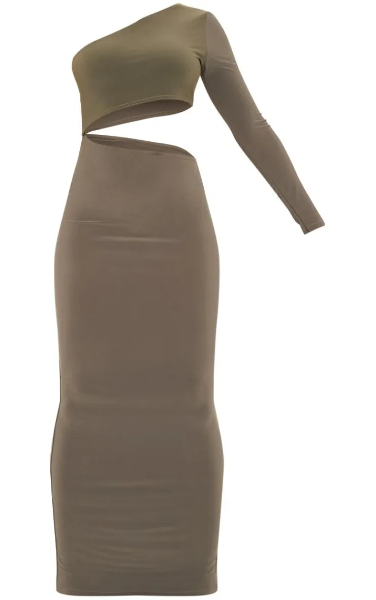 Slinky One Shoulder Cut Out Midaxi Dress-PrettyLittleThing Clearance