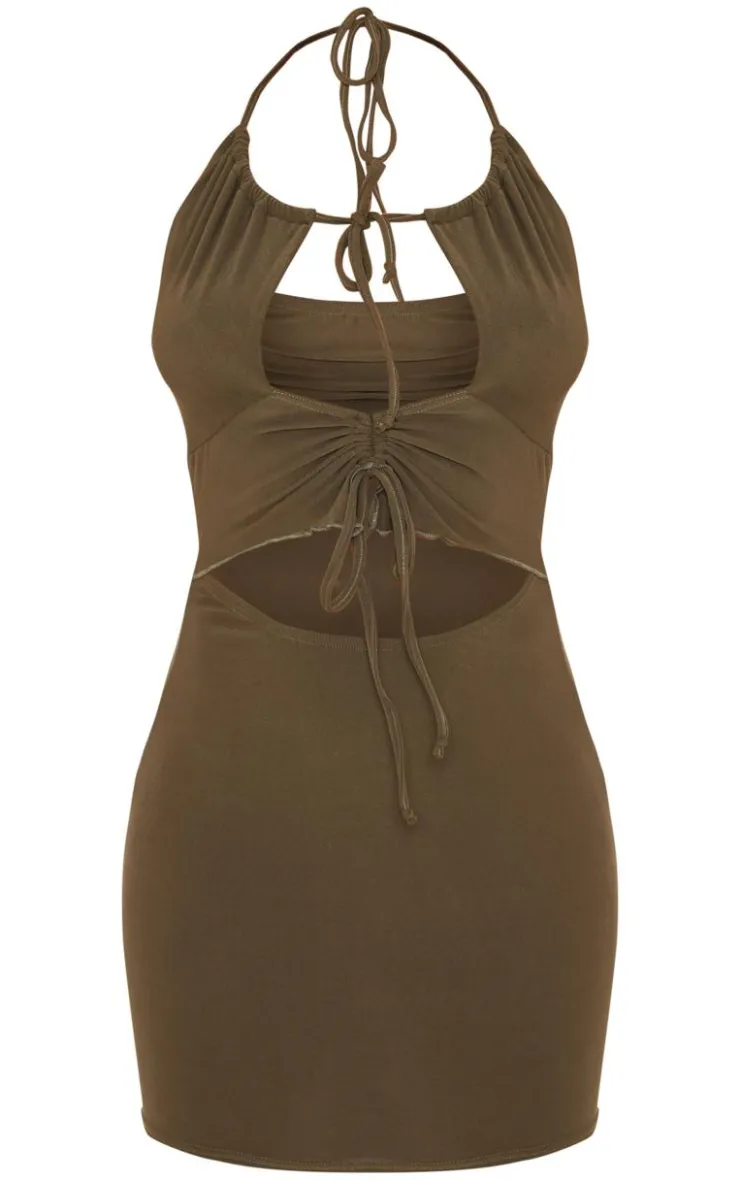 Soft Touch Halterneck Cut Out Ruched Front Mini Dress-PrettyLittleThing Online