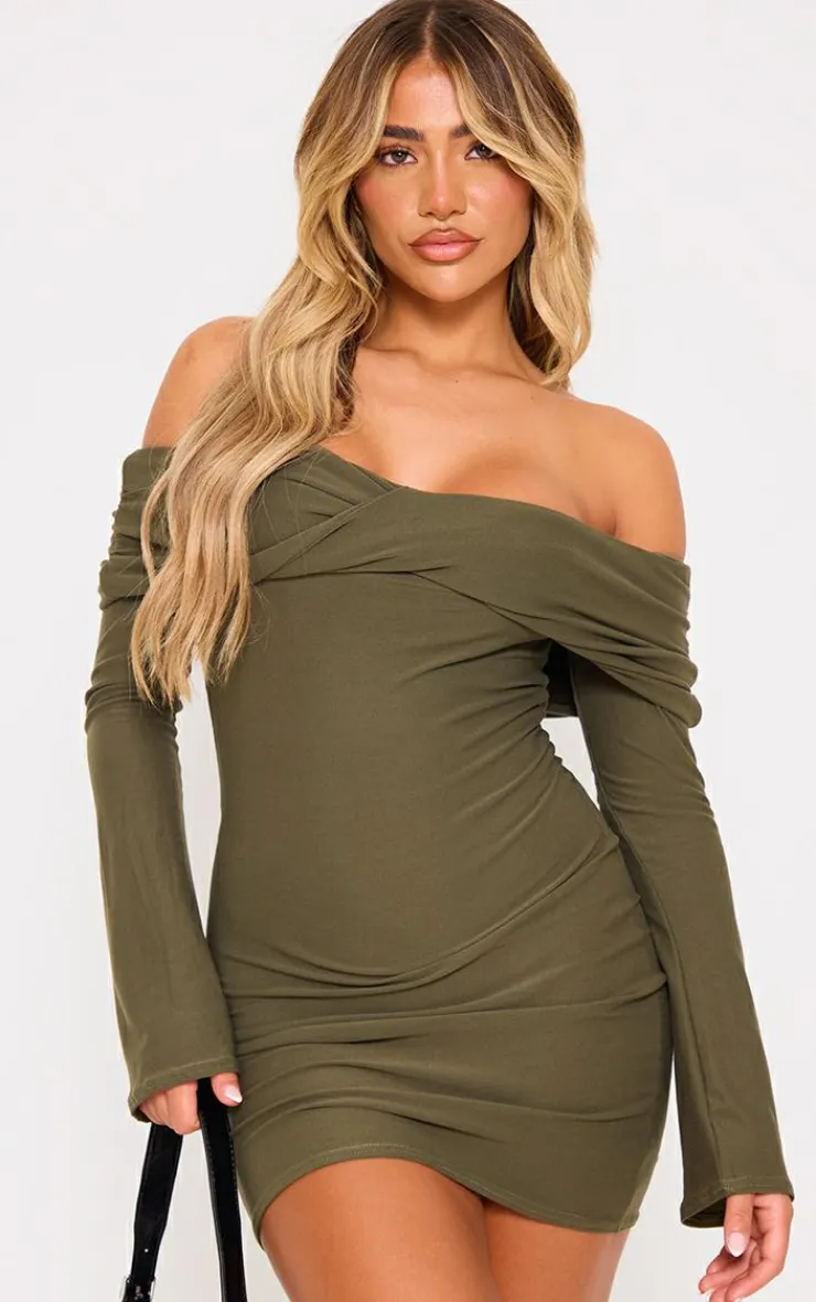Soft Touch Twist Bardot Bodycon Dress-PrettyLittleThing New