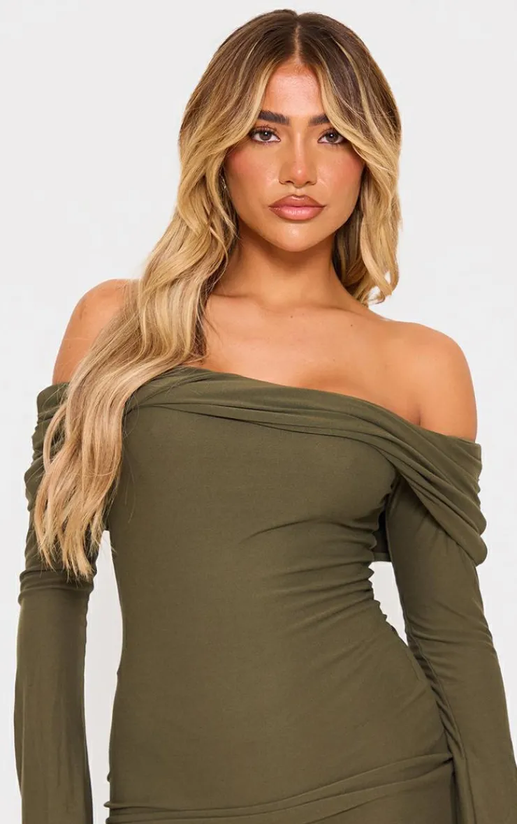 Soft Touch Twist Bardot Bodycon Dress-PrettyLittleThing New