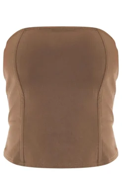 PrettyLittleThing Stretch Woven Bandeau Corset Khaki