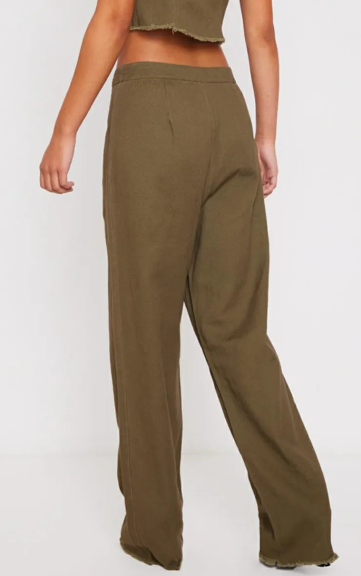 Discount PrettyLittleThing Twill High Waist Straight Leg Pants Khaki
