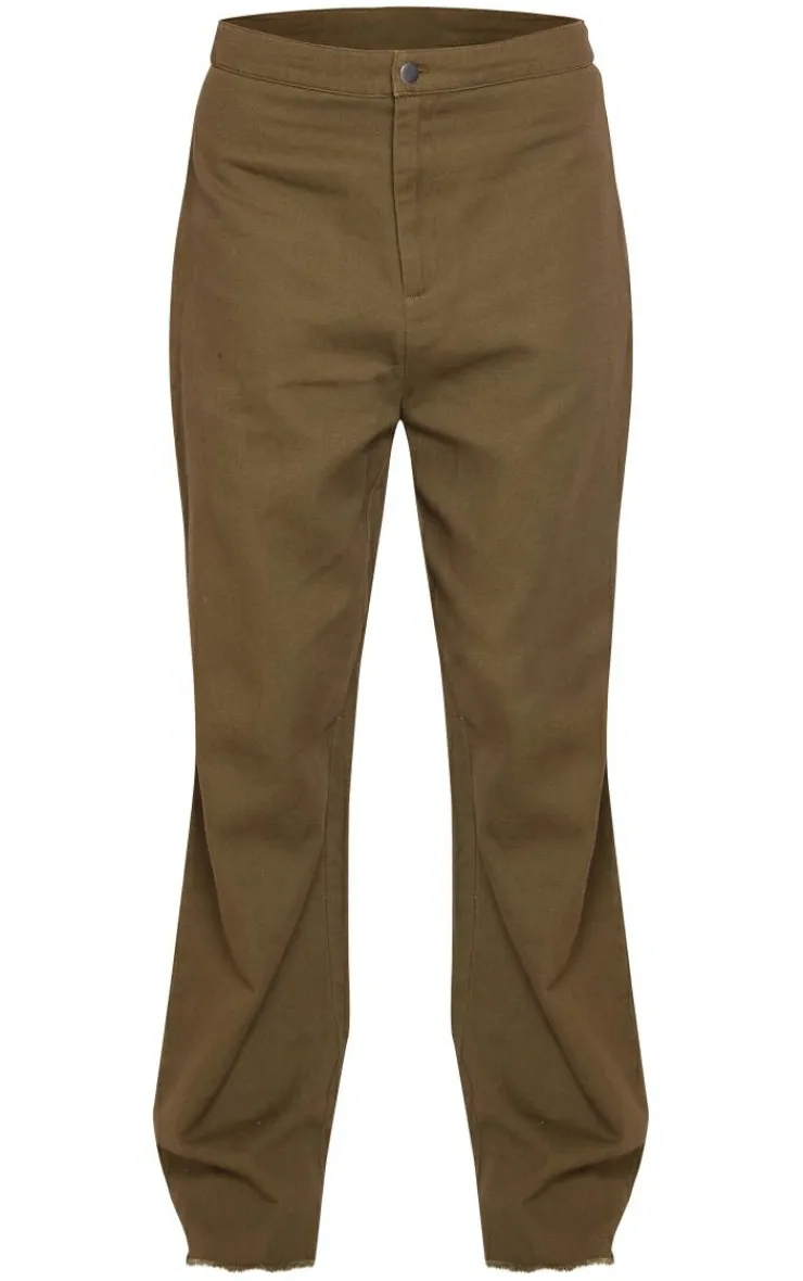 Discount PrettyLittleThing Twill High Waist Straight Leg Pants Khaki