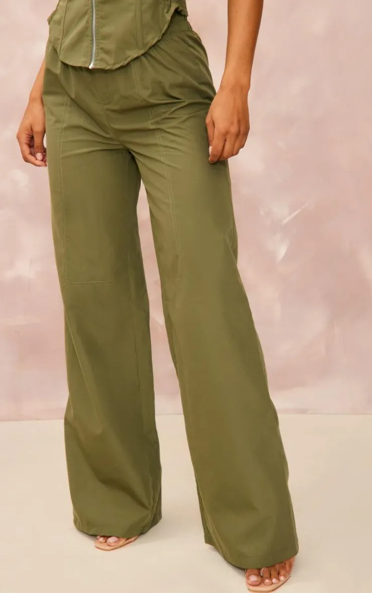 Online PrettyLittleThing Woven Wide Leg Cargo Pants Khaki