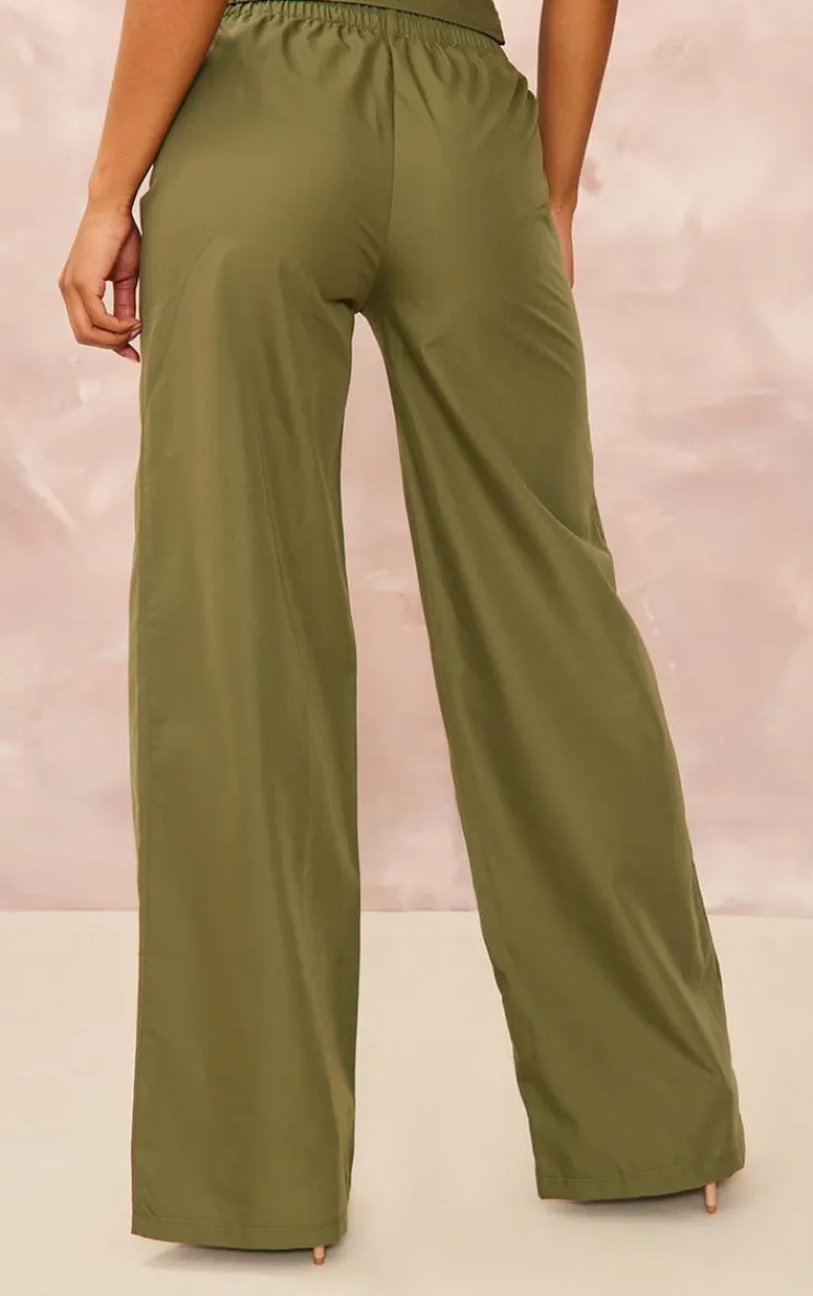Online PrettyLittleThing Woven Wide Leg Cargo Pants Khaki