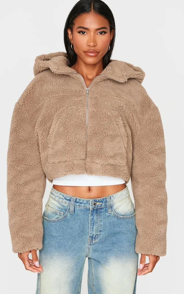 Latte Borg Hooded Pocket Detail Zip Up Jacket