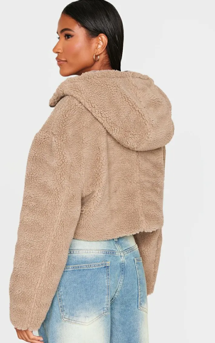 Latte Borg Hooded Pocket Detail Zip Up Jacket