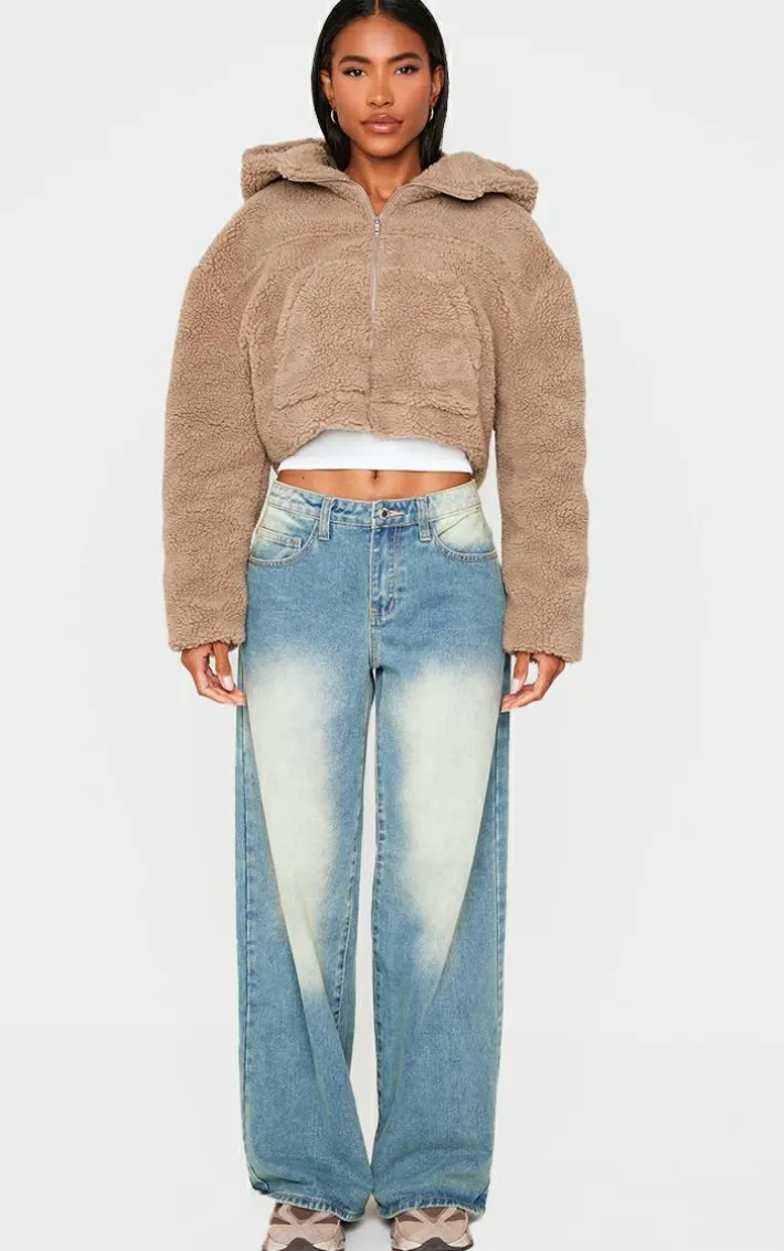 Latte Borg Hooded Pocket Detail Zip Up Jacket