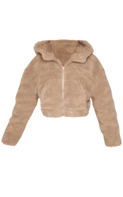 Latte Borg Hooded Pocket Detail Zip Up Jacket