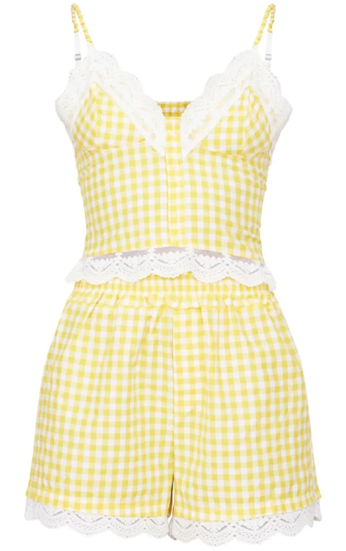 Lemon Gingham Check Corset Pj Set