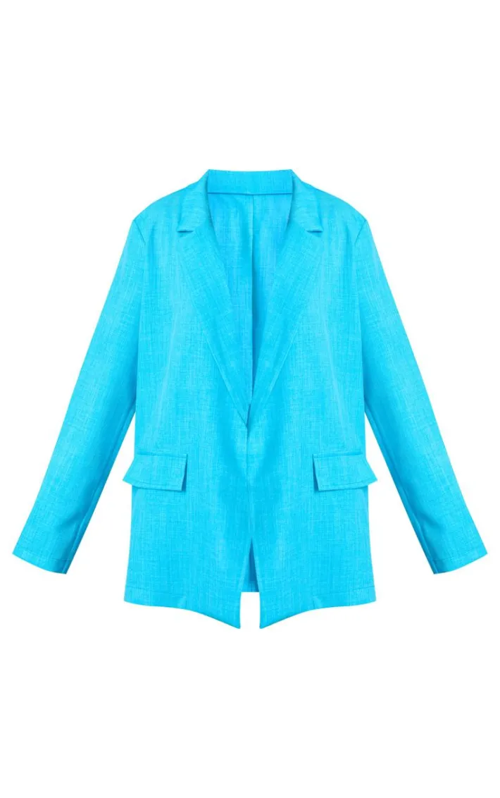 Light Blue Linen Look Minimal Blazer