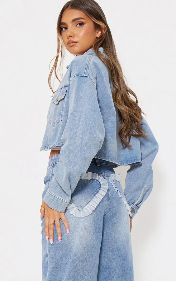 Clearance PrettyLittleThing Pocket Detail Cropped Denim Jacket Light Blue