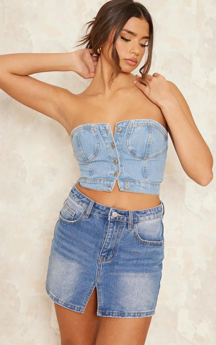 PrettyLittleThing Corsets*Button Through Denim Corset