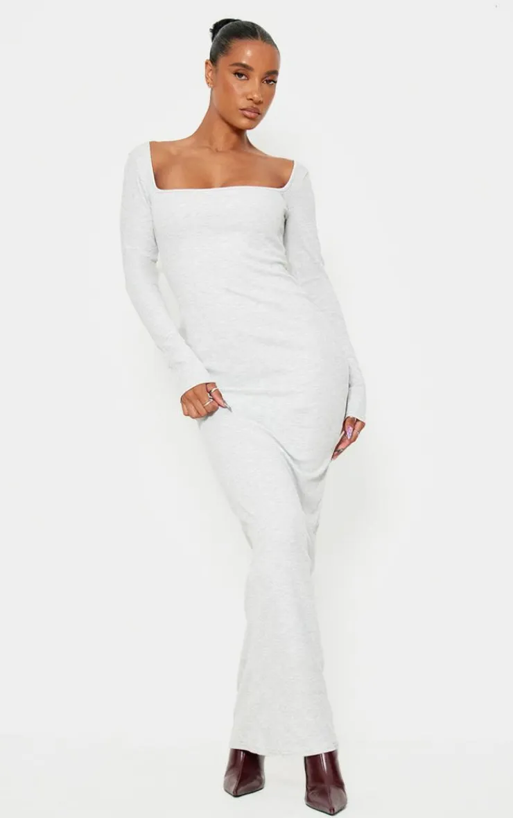 Heavy Rib Square Neck Maxi Dress-PrettyLittleThing Online