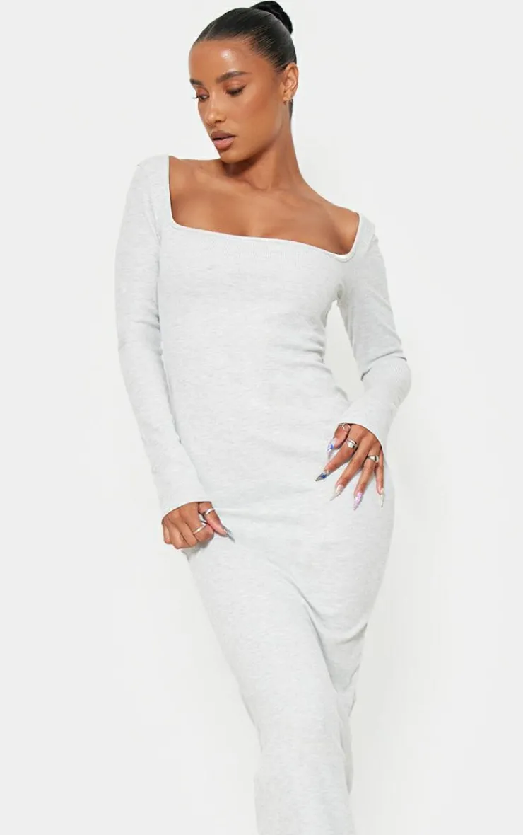 Heavy Rib Square Neck Maxi Dress-PrettyLittleThing Online