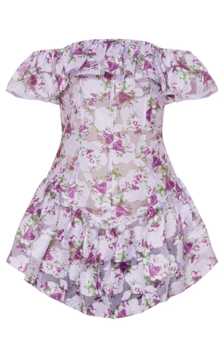 Floral Bardot Frill Bodycon Dress-PrettyLittleThing Outlet