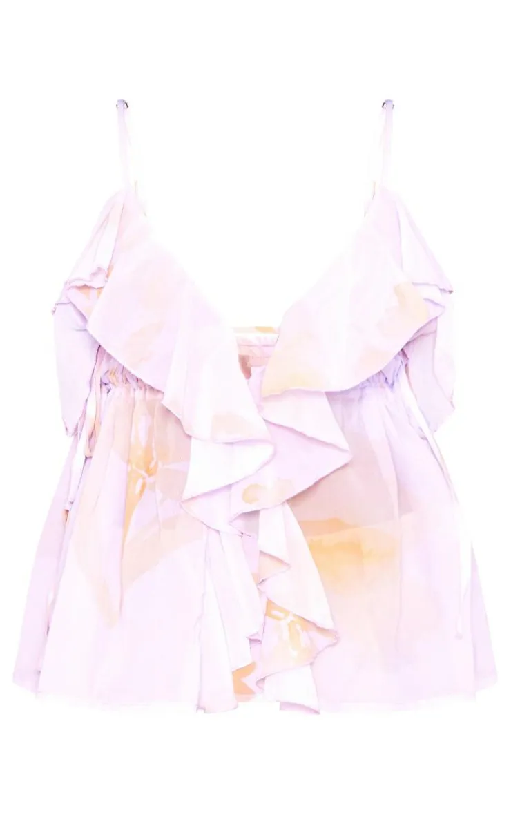 PrettyLittleThing Camisole*Floral Print Chiffon Frill Longline Cami Top