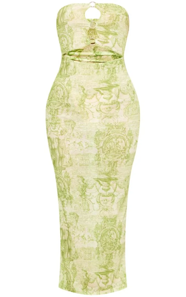 Renaissance Print Ring Cut Out Bandeau Maxi Dress-PrettyLittleThing Online