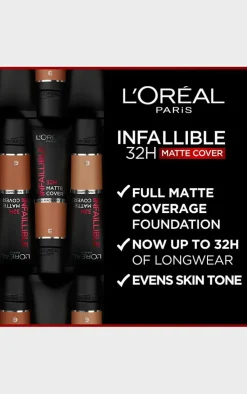 PrettyLittleThing Foundation*L'Oreal Paris Infallible 32H Matte Cover Liquid Foundation with 4% Niacinamide SPF 25 30ml Shade