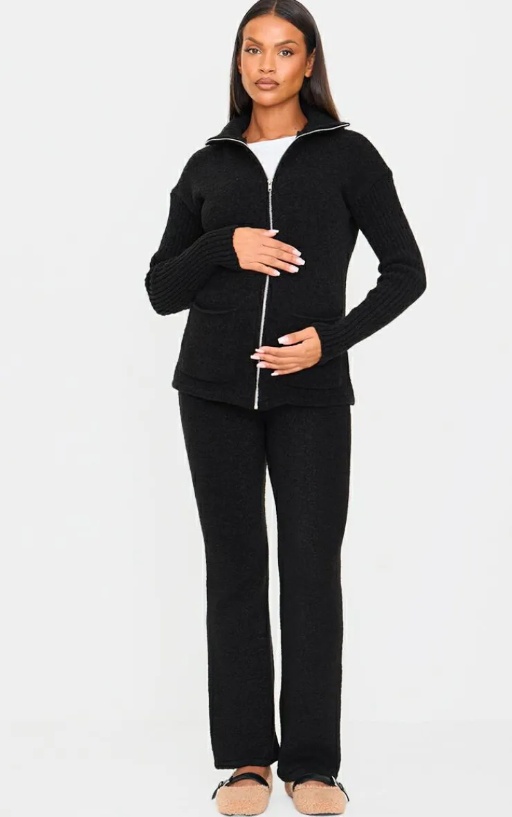 Best PrettyLittleThing Maternity Boucle Knit Straight Leg Pants Black