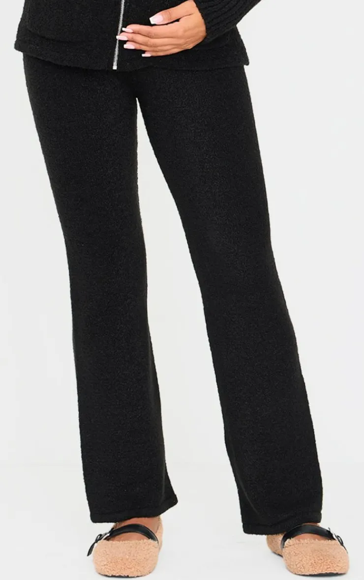 Best PrettyLittleThing Maternity Boucle Knit Straight Leg Pants Black