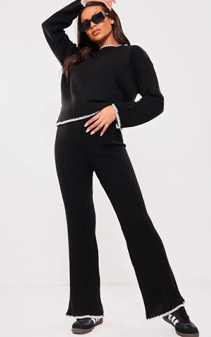 Outlet PrettyLittleThing Maternity Contrast Trim Knit Flares Black