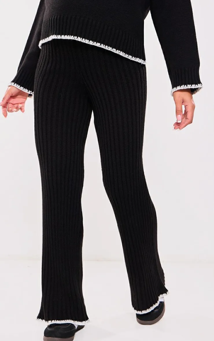 Outlet PrettyLittleThing Maternity Contrast Trim Knit Flares Black
