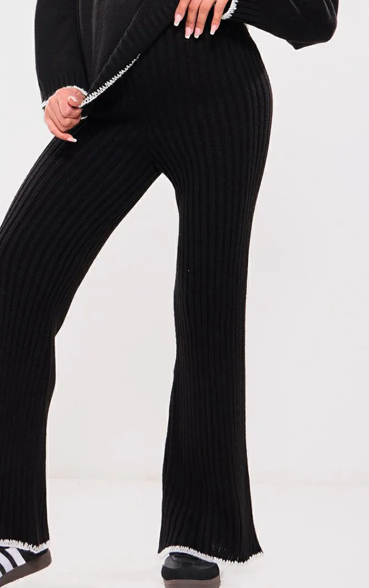 Outlet PrettyLittleThing Maternity Contrast Trim Knit Flares Black