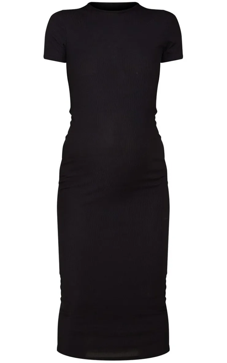 Maternity Crew Neck Ribbed Midi Dress-PrettyLittleThing