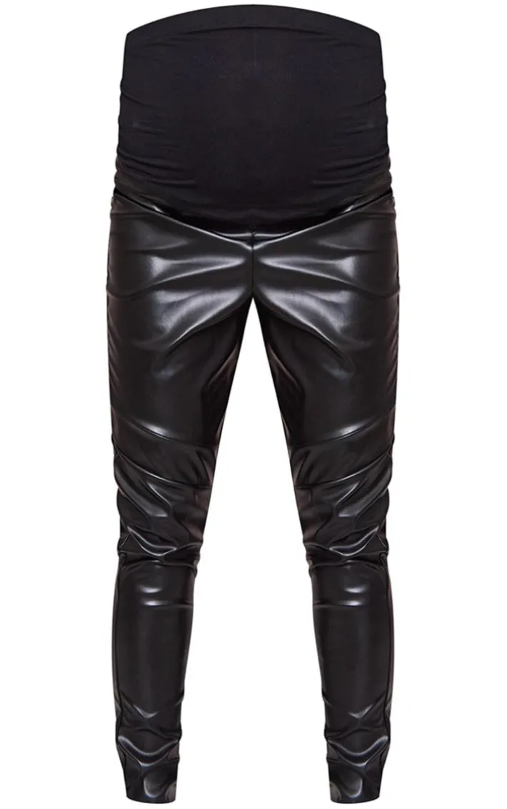 Maternity Black Faux Leather Over Bump Leggings